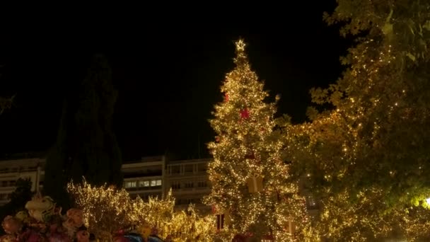 Arbre Noël Lumières Nuit Sur Place Centrale Décorée Illuminée Syntagma — Video