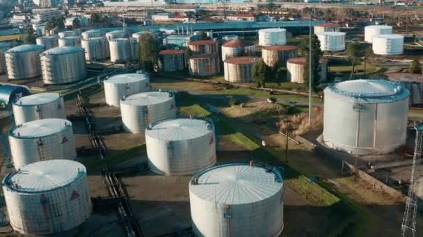 Aerial View Oil Tanks Oil Refinery Gas Oil Steel Storage — Stock Video