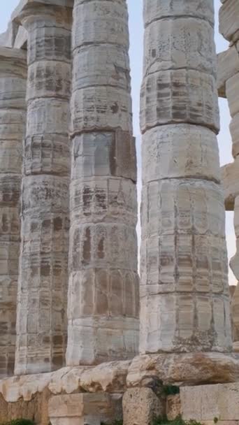 Colunas Templo Poseidon Cabo Sounion Ática Grécia Arquitetura Grega Antiga — Vídeo de Stock