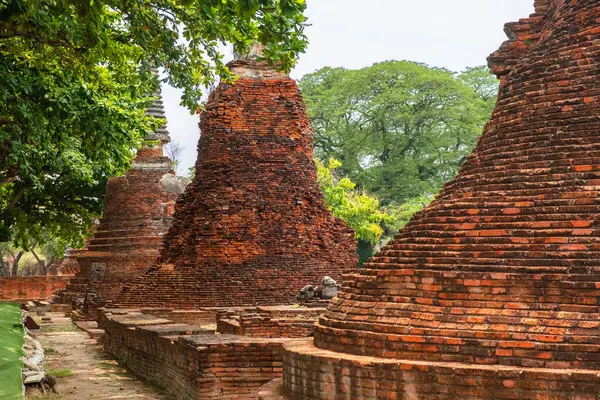 stock image Red brick small stupas in Wat Phra Si Sanphet ancient temple in Ayutthaya historical park, Thailand, Asia. Historical Buddhist architecture on archaelogical site in ancient capital city of Siam