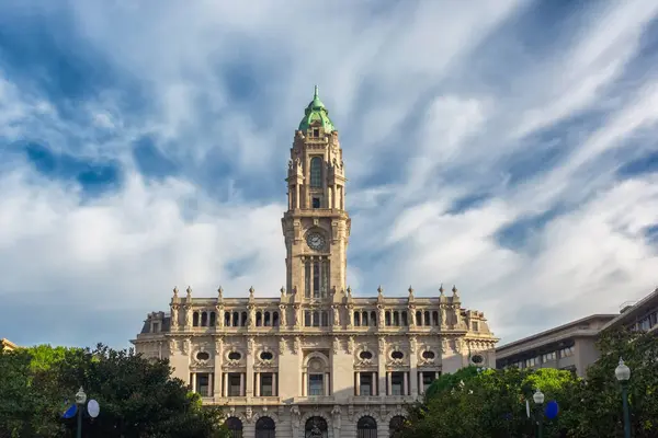 stock image Porto City Hall building in Neoclassical architecture style with clock tower at sunrise, Oporto, Portugal. Popular touristic destination in Europe.