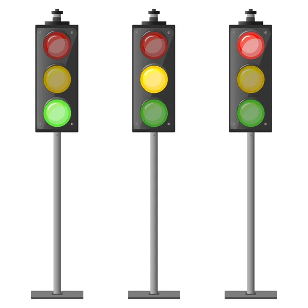 stock vector Traffic lights post Set in cartoon style. Red light above green and yellow in between. Colorful vector illustration isolated on white background.