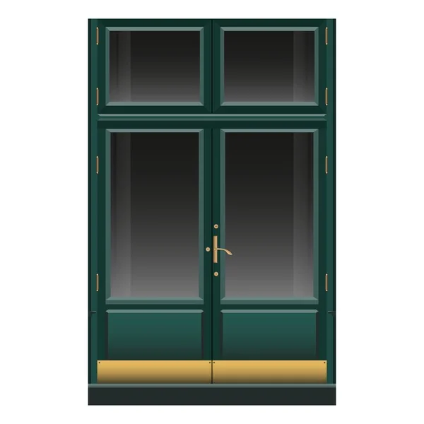 Podwójne Drzwi Frontowe Realistycznym Stylu Fasada Drewnianymi Klasycznymi Drzwiami Złote — Wektor stockowy