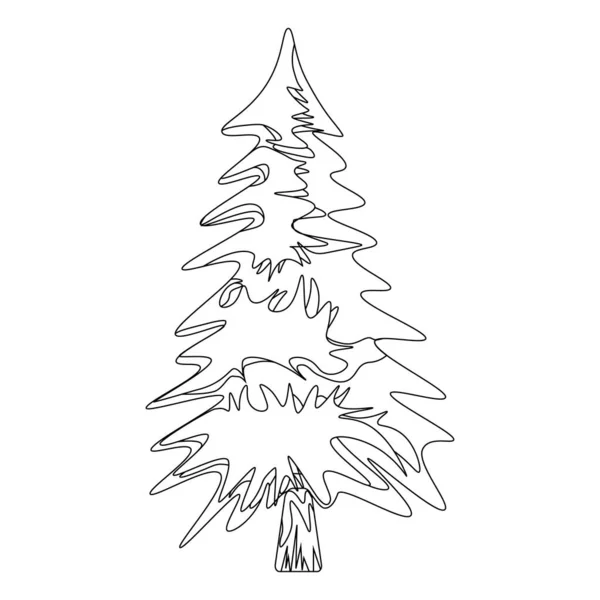 Borovice Lineartu Vánoční Přání Vektorová Ilustrace Bílém Pozadí — Stockový vektor
