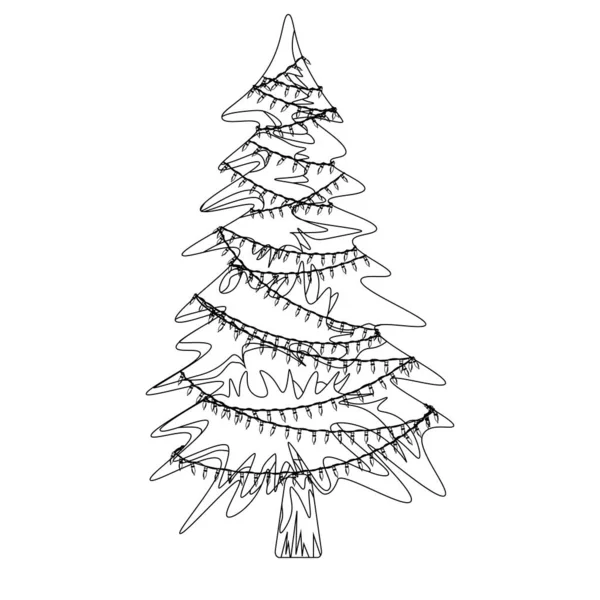 圣诞树的轮廓 花环和球 圣诞节贺卡 白色背景上的矢量说明 — 图库矢量图片