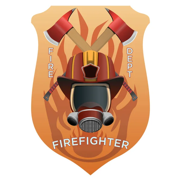 Insigne Pompier Masque Pompier Casque Haches Derrière Badge Bouclier Illustration — Photo
