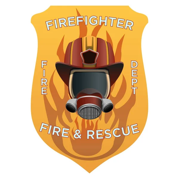 Brandweerinsignes Brandweerman Masker Helm Bijlen Achter Schild Badge Kleurrijke Vector — Stockvector