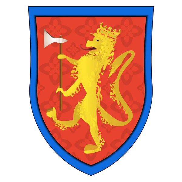 Kronan Lejonet Med Axe Vapensköld Realistisk Stil Klassiskt Kungligt Emblem — Stockfoto