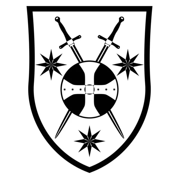 Heraldický Štít Kříží Erb Mečů Středověký Erb Rytířské Znaky Obrys — Stock fotografie