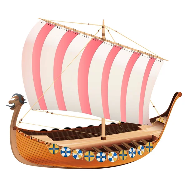 Vikingský Skandinávský Drakar Realistickém Stylu Normanská Loď Pluje Barevné Ilustrace — Stock fotografie