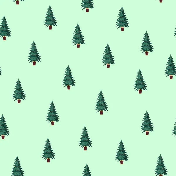 Weihnachtsbaum Nahtlose Muster Auf Grünem Hintergrund Bunte Illustration — Stockfoto