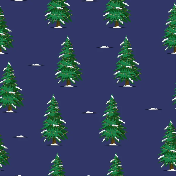 Árbol Navidad Cubierto Nieve Patrón Sin Costuras Sobre Fondo Azul — Foto de Stock