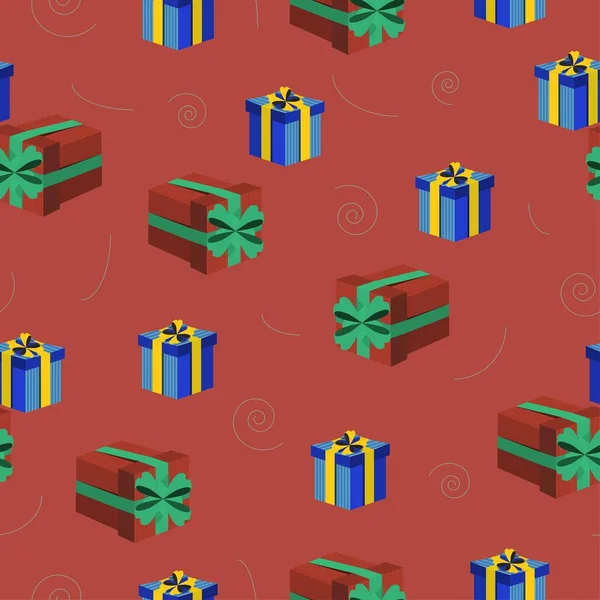 Present Box Seamless Pattern Red Background Colorful Illustration — Stock Photo, Image