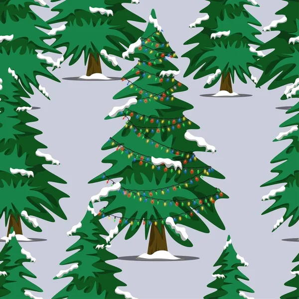 Χειμωνιάτικα Δέντρα Και Πεύκα Στο Χιόνι Πολύχρωμη Απεικόνιση — Φωτογραφία Αρχείου