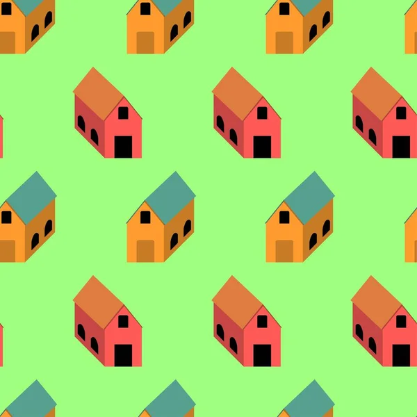 Seamless Pattern Buildings Green Colorful Illustration — Stock Photo, Image
