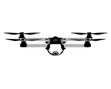 Ana hatlarıyla drone. Kameralı Quadcopter. Beyaz arkaplanda izole edilmiş renkli vektör illüstrasyonu.