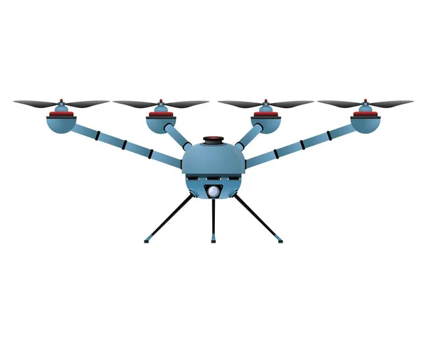 Quadcopter Реалістичному Стилі Блакитний Дрон Камерою Барвистий Малюнок Білому Тлі — стокове фото