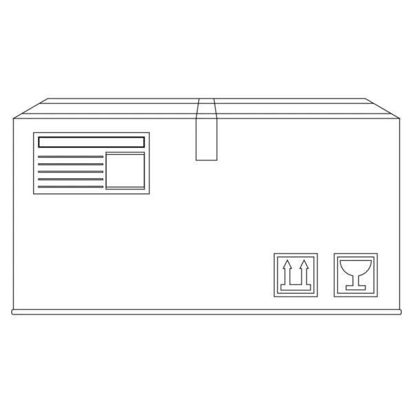Kartónová Krabice Značkami Izolovanými Lineartovém Stylu Vektorové Ilustrace Izolované Bílém — Stockový vektor