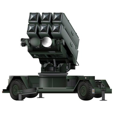 Uçaksavar hava savunma sistemi Aspide in realistik stule. Skyguard NASAMS. MIM-104 Patriot. Beyaz arkaplanda izole edilmiş renkli vektör illüstrasyonu.
