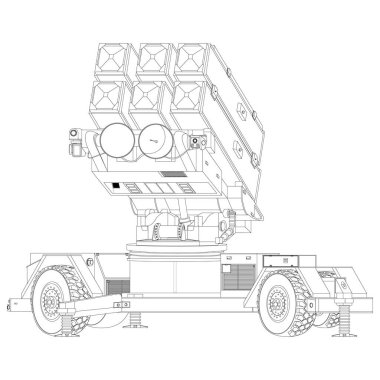 Hava savunma sistemi Aspide Boyama Kitabı. Skyguard NASAMS. MIM-104 Patriot. Vektör illüstrasyonu beyaz arkaplanda izole edildi.