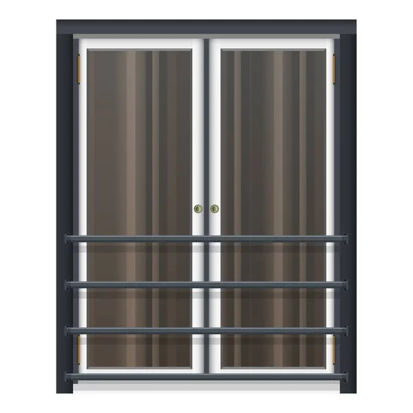 French Window Metal Railings Realistic Style White Doors Large Windows — Stok Vektör