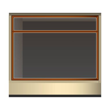 Facade shop-front brown large window in realistic style. Outdoor Building elements. Colorful vector illustration isolated on white background.