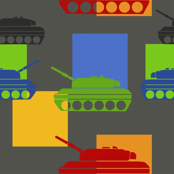 Płynny Wzór Kolorowym Czołgiem Wojskowym Otoczenie Pojazdu Bojowego Kolorowa Ilustracja — Zdjęcie stockowe