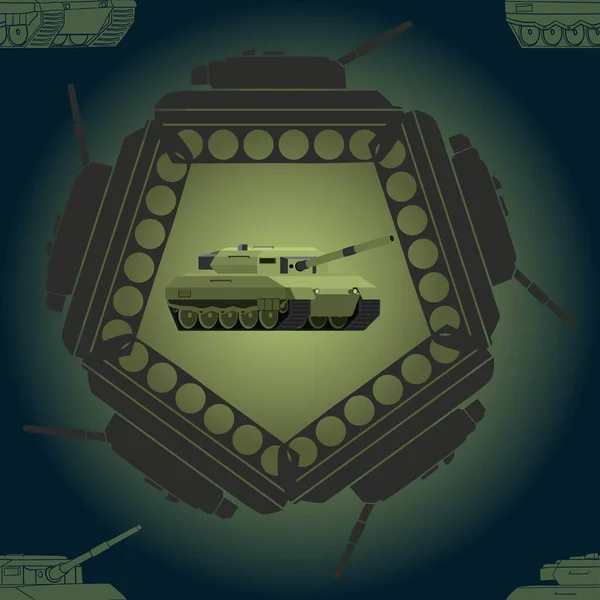 Nahtloses Muster Mit Militärischem Panzer Abstraktes Sinnbild Grünes Abzeichen Hintergrund — Stockfoto