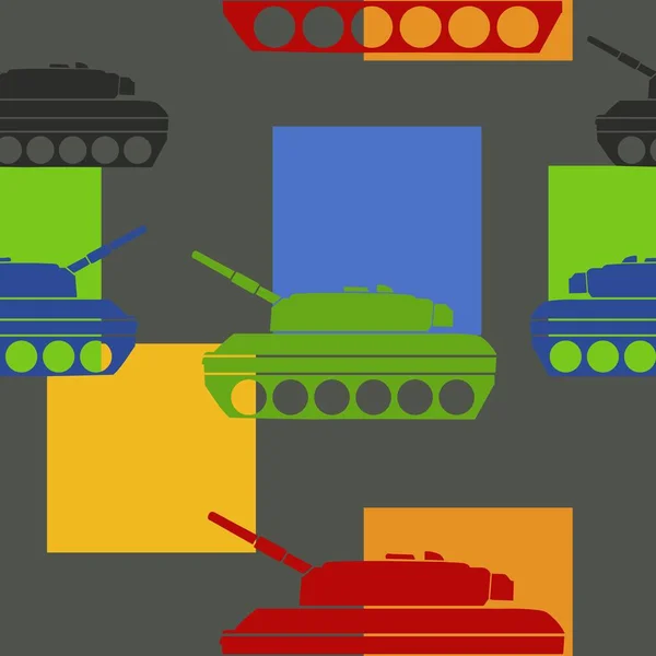 Renkli Tank Kusursuz Bir Düzen Savaş Aracıyla Arka Plan Gri — Stok Vektör