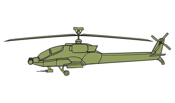 Esquema Del Helicóptero Militar Boeing Apache Doodle Vista Lateral Ilustración — Vector de stock