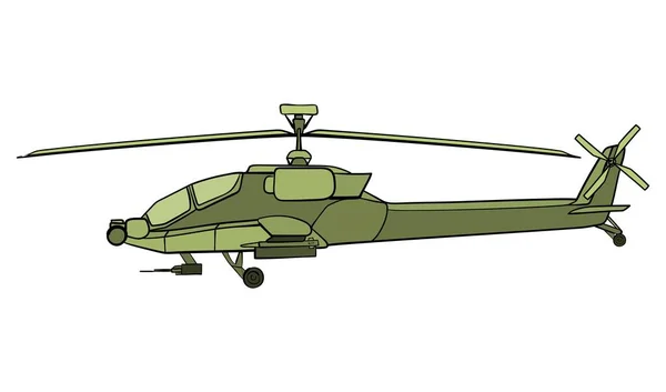 Helicóptero Militar Estilo Plano Boeing Apache Doodle Vista Lateral Ilustración — Foto de Stock
