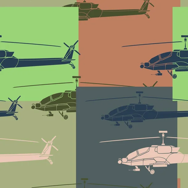 Bezproblémový Vzorec Vícebarevný Vojenský Vrtulník Backdrop Bojovým Vozidlem Barevné Ilustrace — Stock fotografie