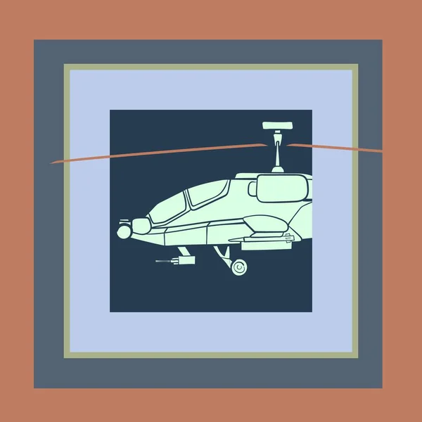 シームレスなパターン フレーム内の軍用ヘリコプター 戦闘車両のバックアップ 背景に描かれたカラフルなベクトルイラスト — ストックベクタ