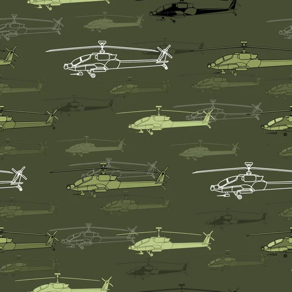 Bezproblémový Vzorec Spousta Vojenských Vrtulníků Backdrop Bojovým Vozidlem Barevné Vektorové — Stockový vektor