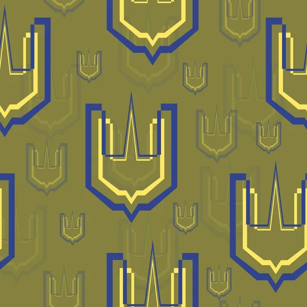 Bezproblémový Vzorec Znak Trojzubce Štítu Symbol Ukrajinské Armády Vojenské Odznaky — Stockový vektor