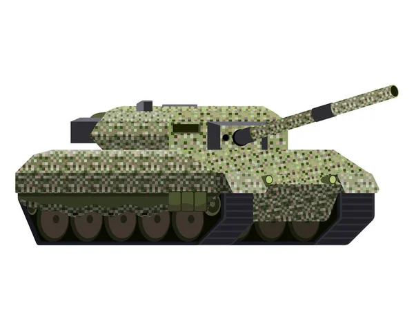 Tanque Batalla Principal Estilo Plano Vehículo Militar Camuflaje Píxeles Ilustración — Vector de stock