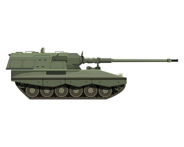 自走式榴弹炮 平板式 德国155毫米Panzerhaubitze 2000 军用装甲车 在白色背景上孤立的详细的彩色插图 — 图库照片