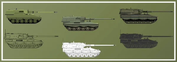 System Artyleryjski Set Samobieżny Haubica Niemiecki 155 Panzerhaubitze 2000 Wojskowy — Wektor stockowy