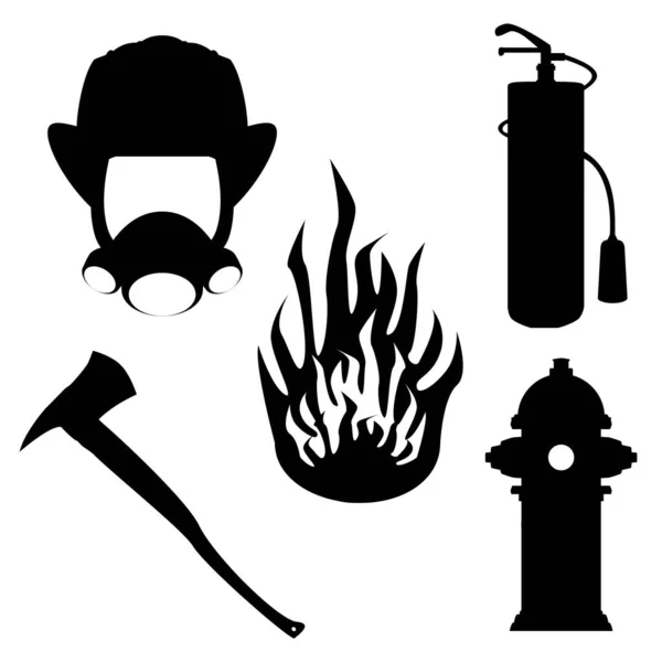 Rescue Firefighters Equipment Set Silhouette Gear Black Color Illustration White — Stock Photo, Image