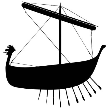 Viking İskandinav Drakkar silueti. Norman kürek çeken gemi. Resimler beyaz arkaplanda izole edildi.