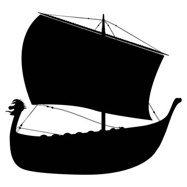 Viking İskandinav Drakkar silueti. Norman gemisi kalkıyor. Resimler beyaz arkaplanda izole edildi.