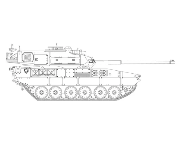 Tanque Batalla Principal Línea Art Vehículo Blindado Combate Transporte Militar — Vector de stock