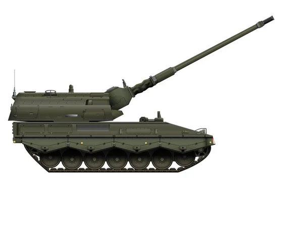 以现实的风格自行推进榴弹炮 德国155毫米枪管 军用装甲车 在白色背景上孤立的详细的彩色矢量说明 — 图库矢量图片