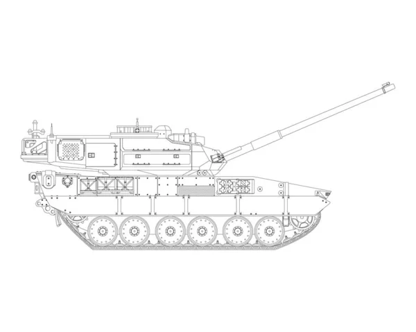 主战坦克在行艺术 升起的枪管装甲军车 在白色背景上孤立的详细说明 — 图库照片