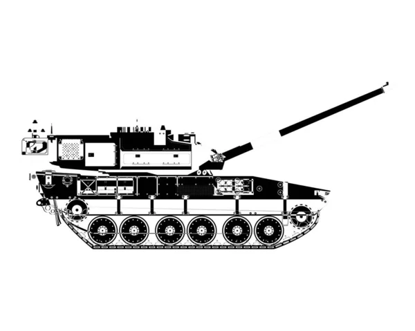 主战坦克在抽象地 升起的枪管装甲军车 在白色背景上孤立的详细说明 — 图库照片