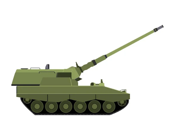 Självgående Howitzer Platt Stil Höj Pipan Militärt Pansarfordon Färgglada Illustration — Stockfoto