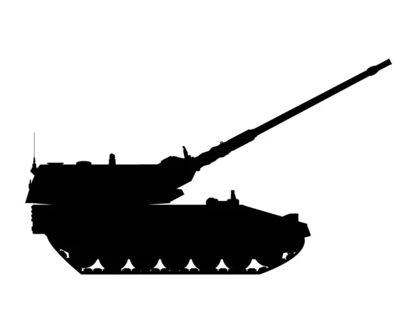 スイスのシルエットを自作自演 バレルを上げた 軍用装甲車両 白い背景に隔離されたベクトルイラスト — ストックベクタ