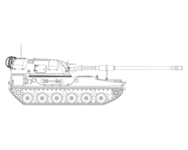 Ahs ラインアート 自走した砲兵 ポーランド軍 軍用装甲車両 白い背景に単離された詳細なイラスト — ストック写真