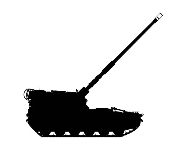 Ahs カニシルエット 自走した砲兵 バレルを上げた ポーランド軍 軍用装甲車両 白い背景に単離された詳細なイラスト — ストック写真