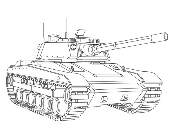 Main battle tank Coloring Page. Armored fighting vehicle. Special military transport. Detailed illustration isolated on white background.